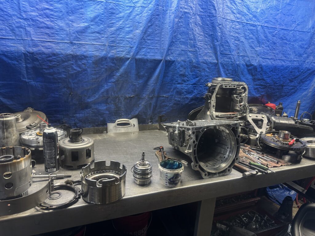 Disassembled transmission being repaired at Auto Trans M.D. in West Palm Beach